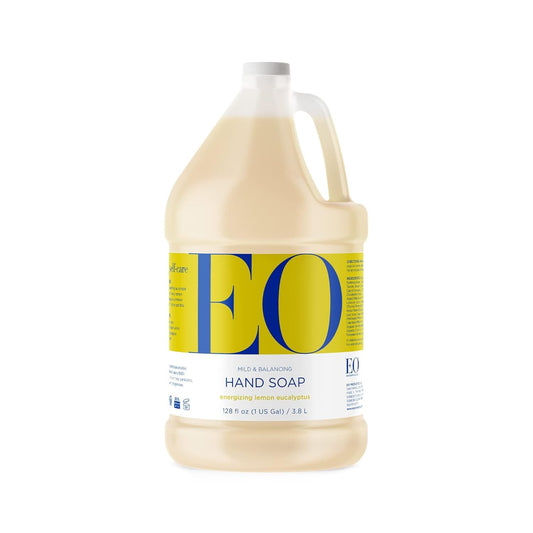 EO gallon bottle front view showing brand and lemon eucalyptus scent benefit