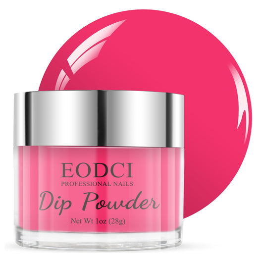 eodci front jar showing hot pink dip powder and clear labeling for quick identification