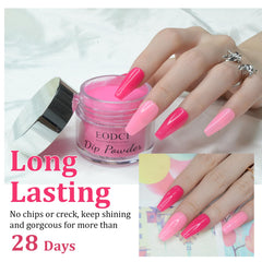 eodci glossy topcoat over hot pink powder emphasizing chip-resistant shine