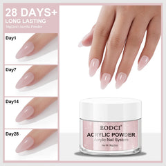 close-up texture of eodci glitter pink acrylic powder showing fine, even shimmer