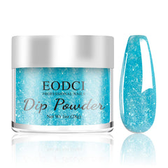 eodci jar front view showing sky blue glitter and label, clear product benefit