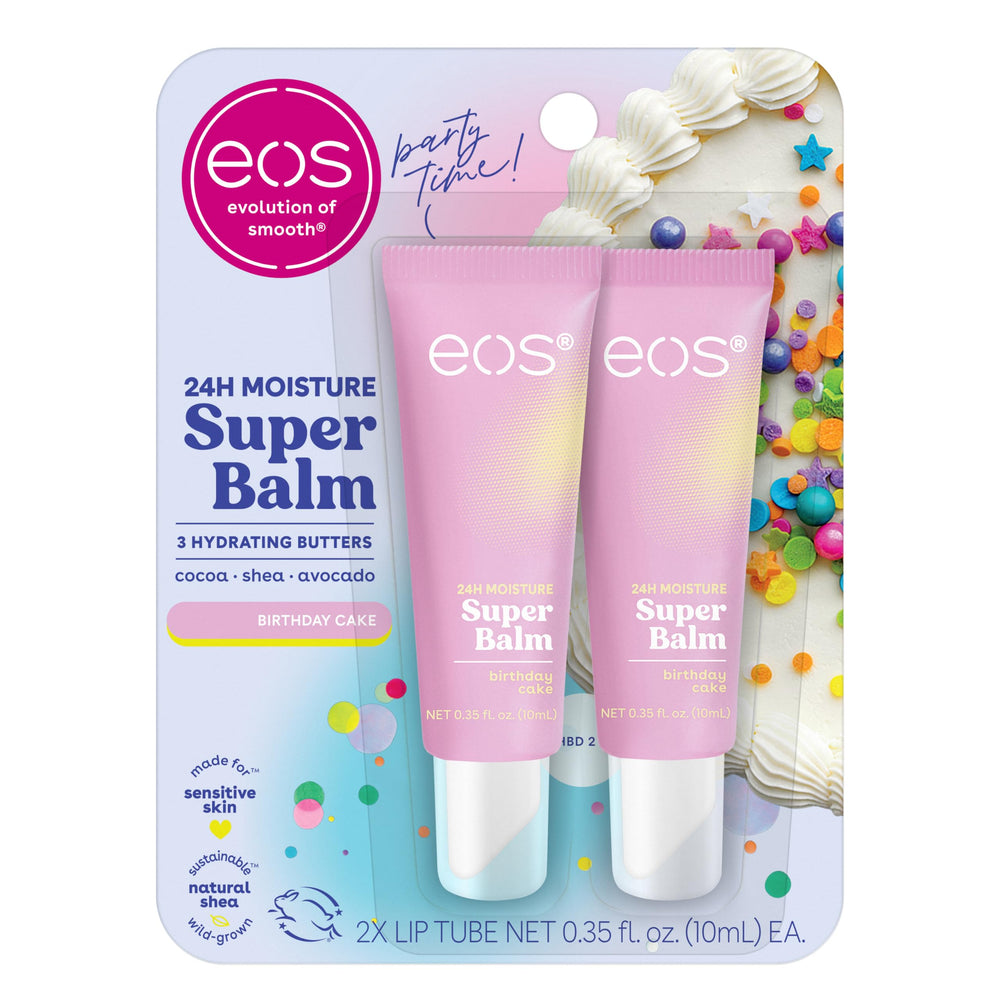 eos front packaging showing birthday cake balm and flavor appeal