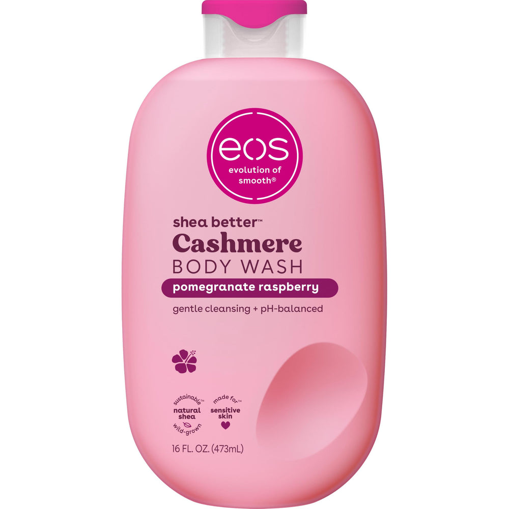 eos front bottle showing label and fruity scent for moisturizing showers