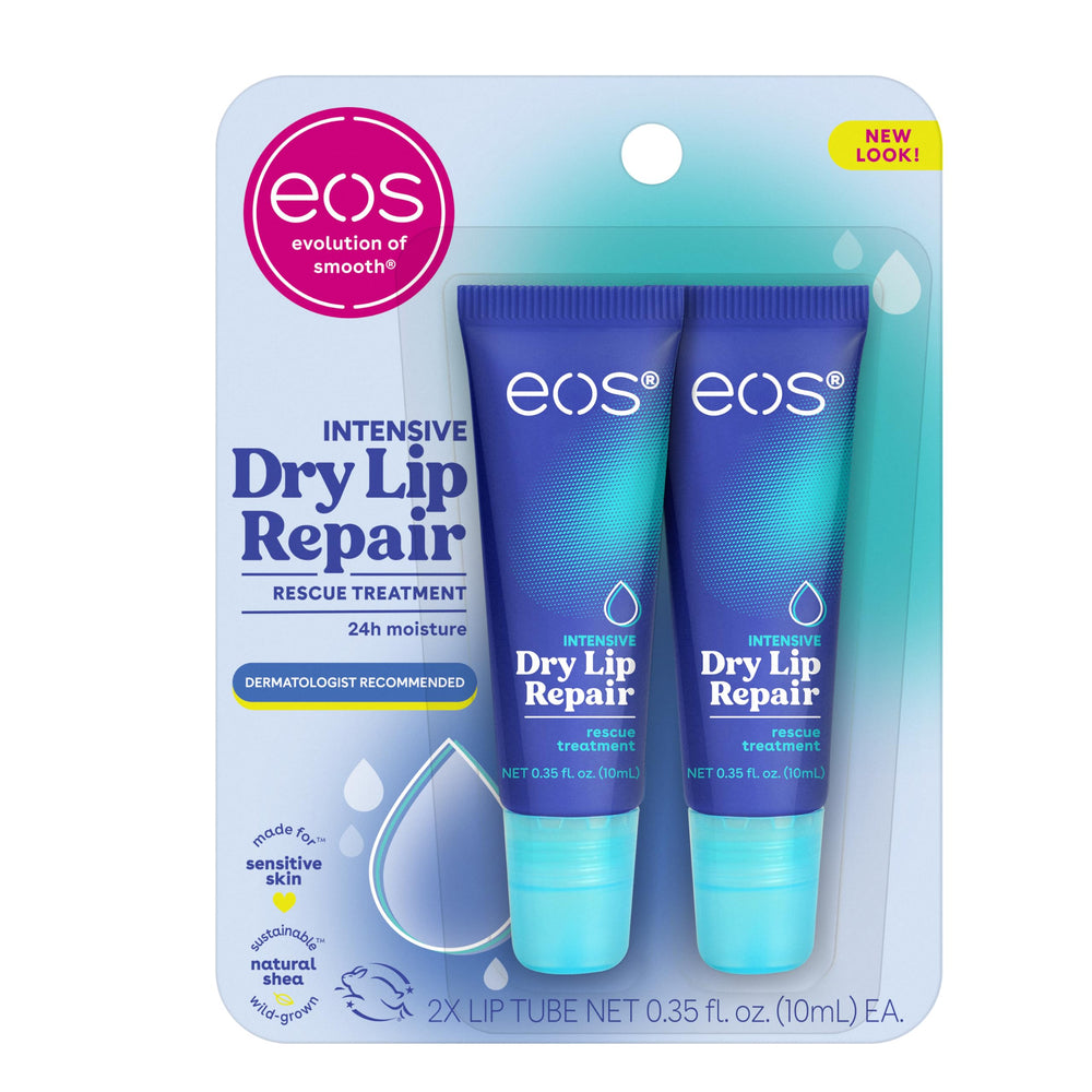 eos The Hero front packaging showing twin tubes and strawberry benefit
