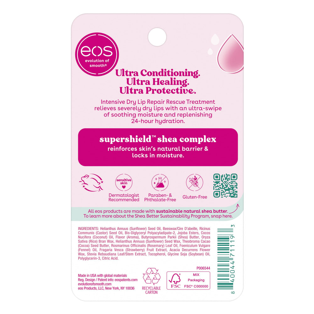 eos label close-up showing hypoallergenic and PETA certified benefits