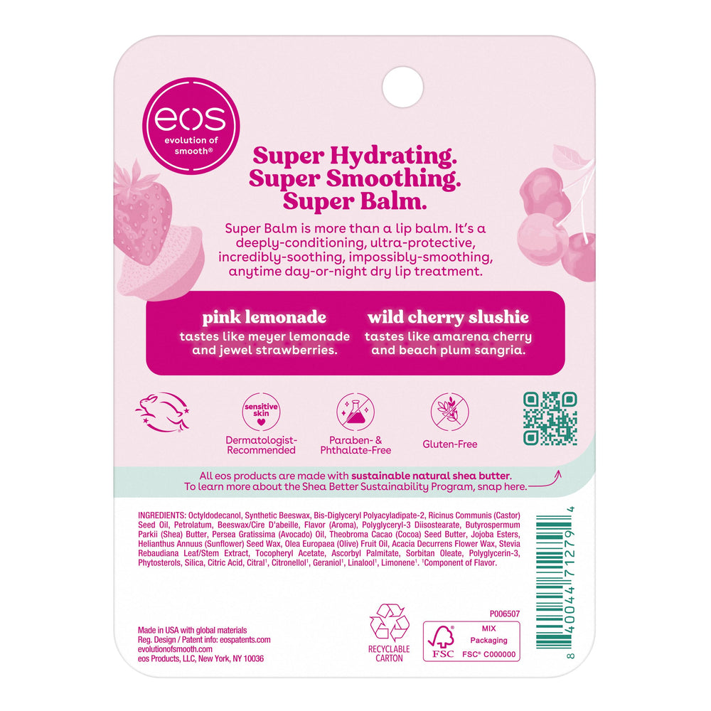 eos natural butters with cocoa, shea, avocado visuals, emphasizes nourishing ingredients