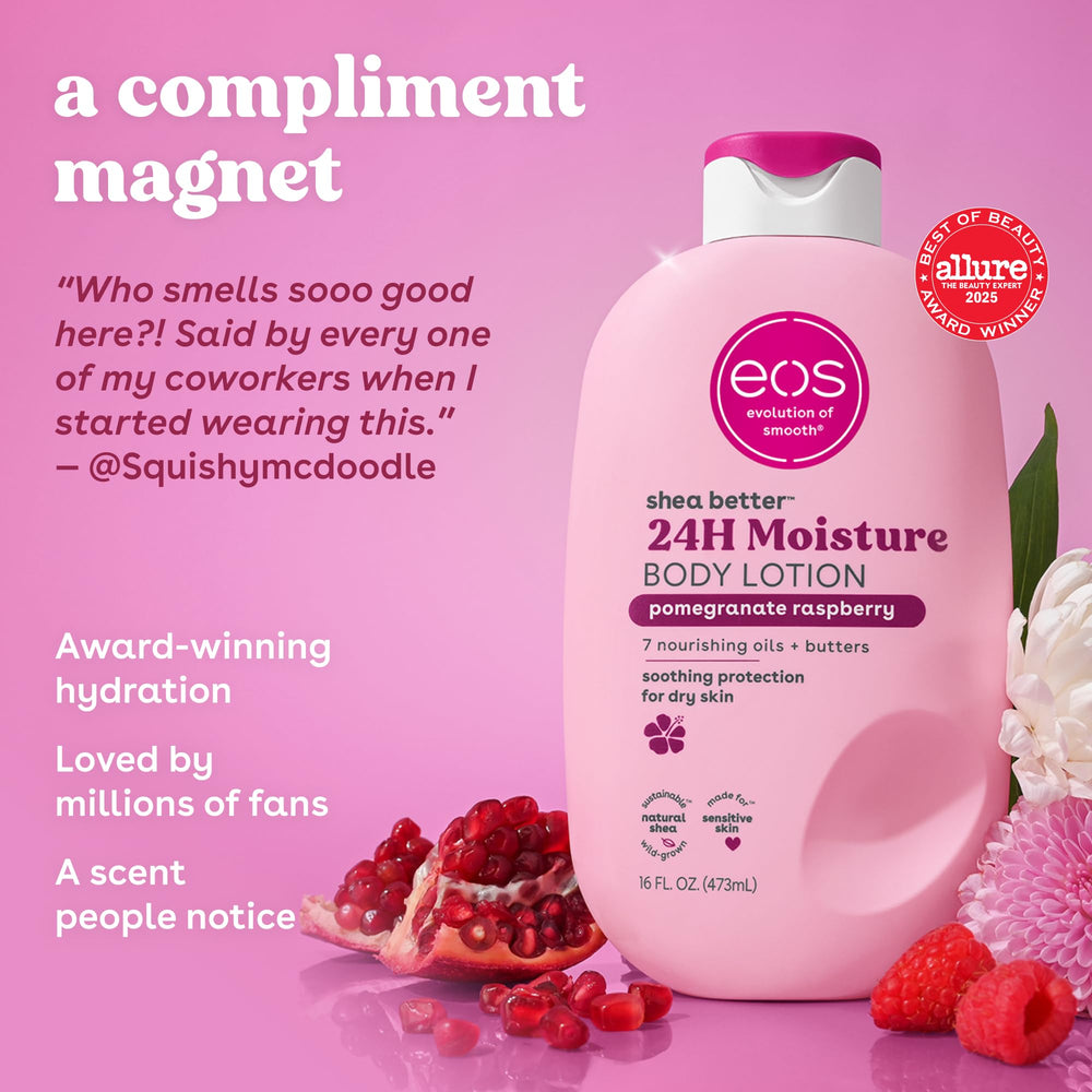 eos lotion texture being poured showing lightweight, fast-absorbing cream