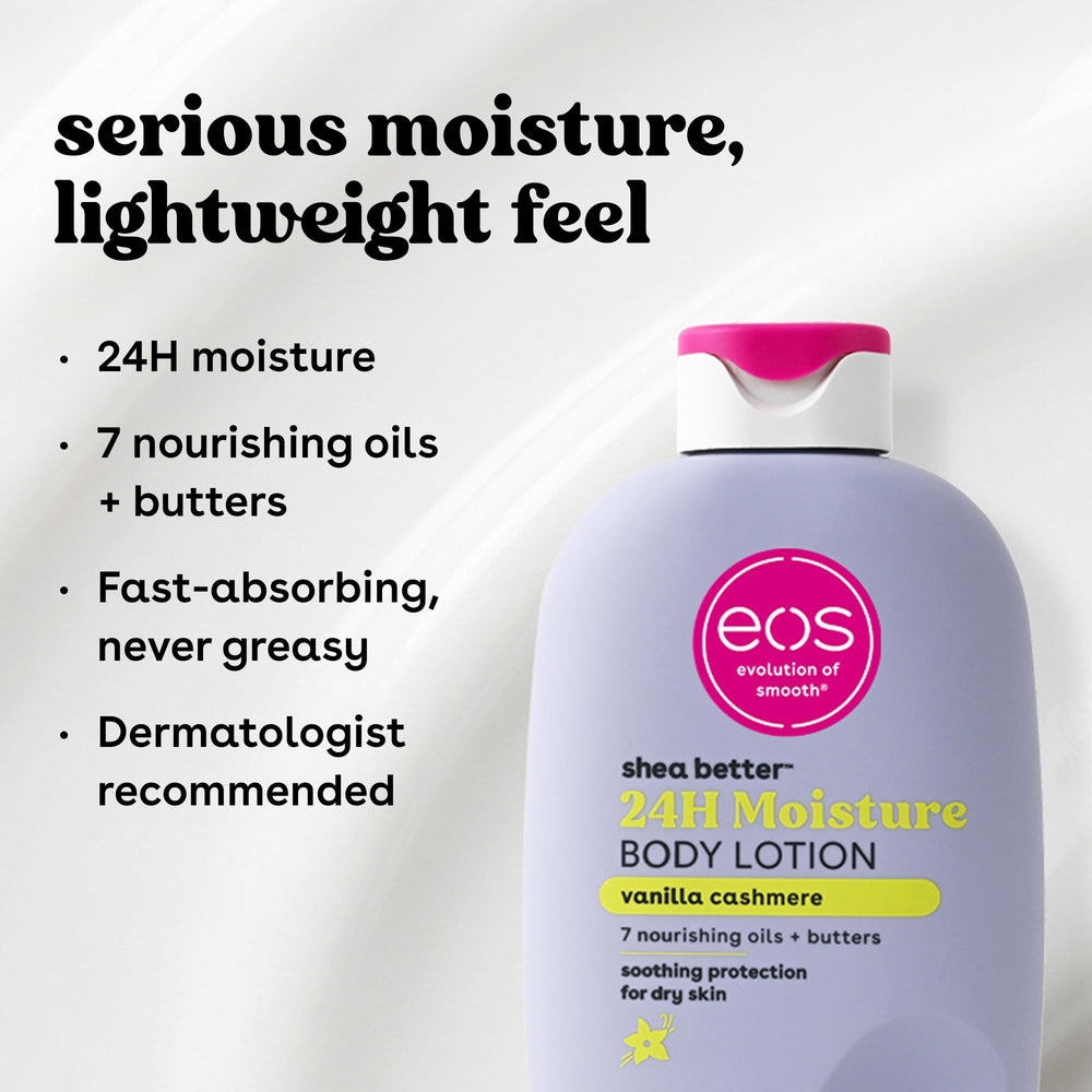 eos creamy lotion texture swipe showing fast-absorbing smooth finish