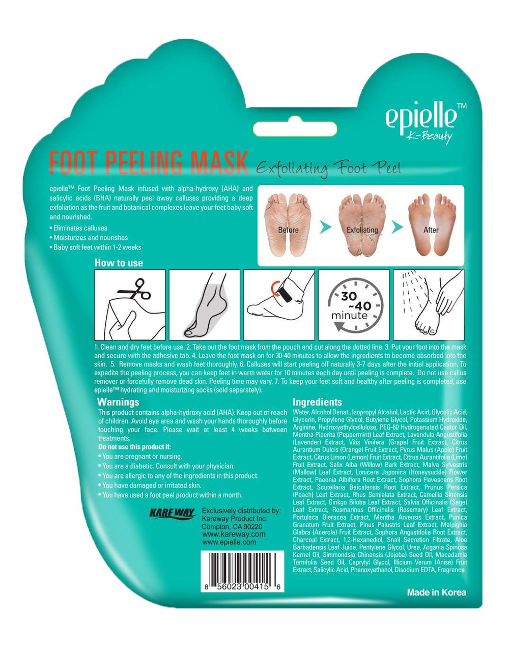 Epielle back label with instructions and safety details benefit