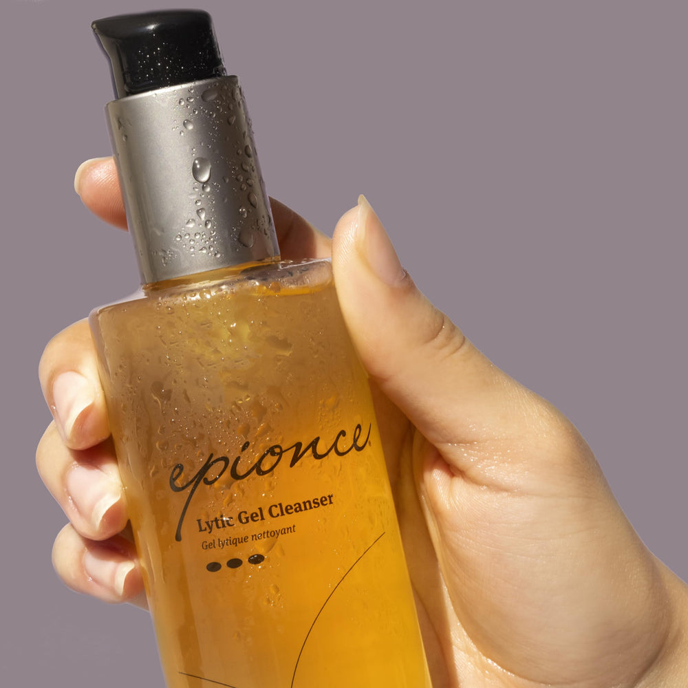 Epionce before and after cleanse visual emphasizing clearer, calmer skin appearance