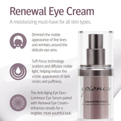 Epionce Renewal Eye Cream opened to reveal smooth cream texture and hydration