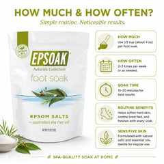 Epsoak resealable bag open with salts spilling, fresh storage benefit