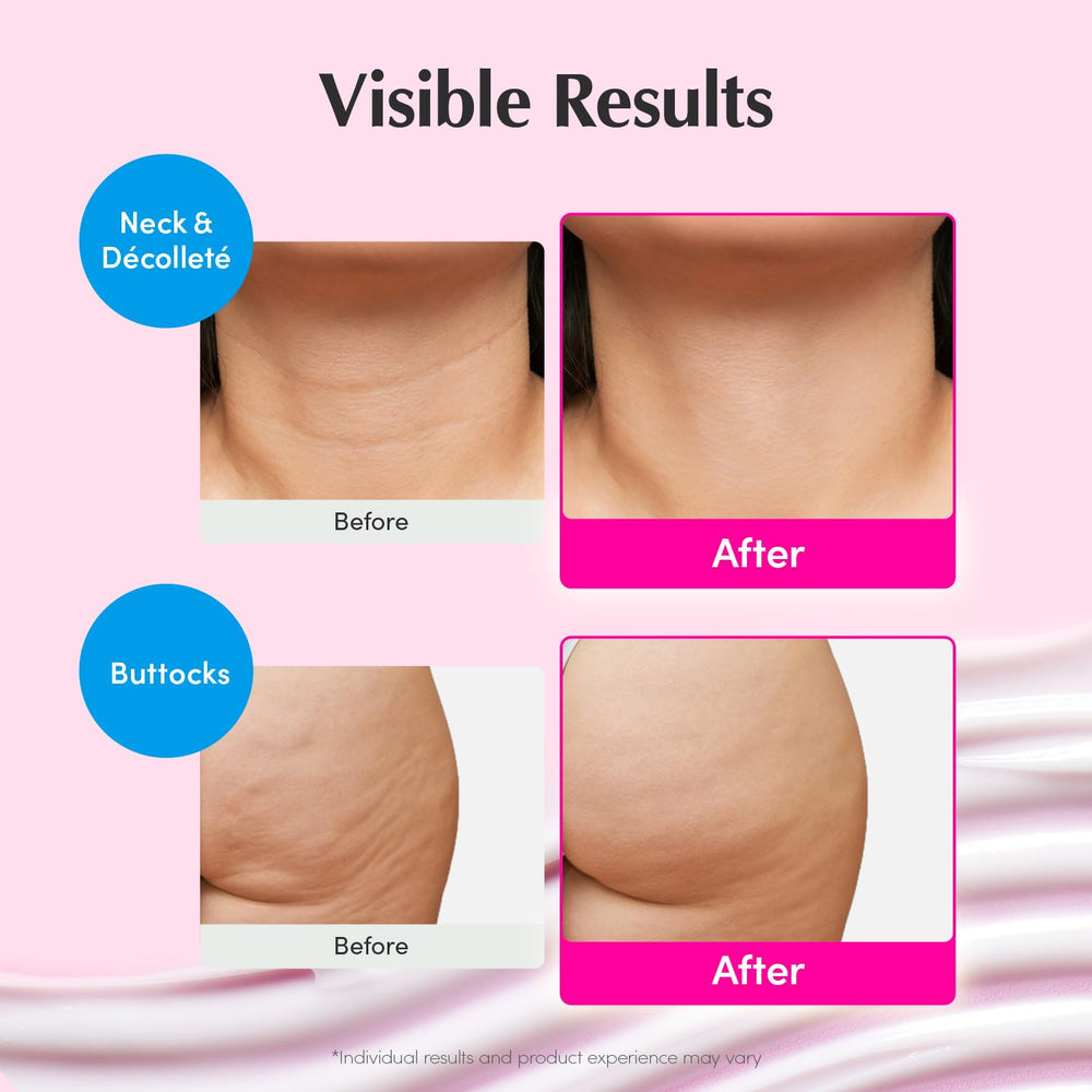 EQQUALBERRY applying neck cream to skin demonstrating support for firmer neck contours