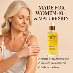 ERAE applying oil to leg to show smooth, hydrated skin benefit
