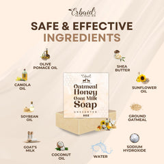 Erbaid displayed ingredients oatmeal honey and goat milk showing natural source benefits
