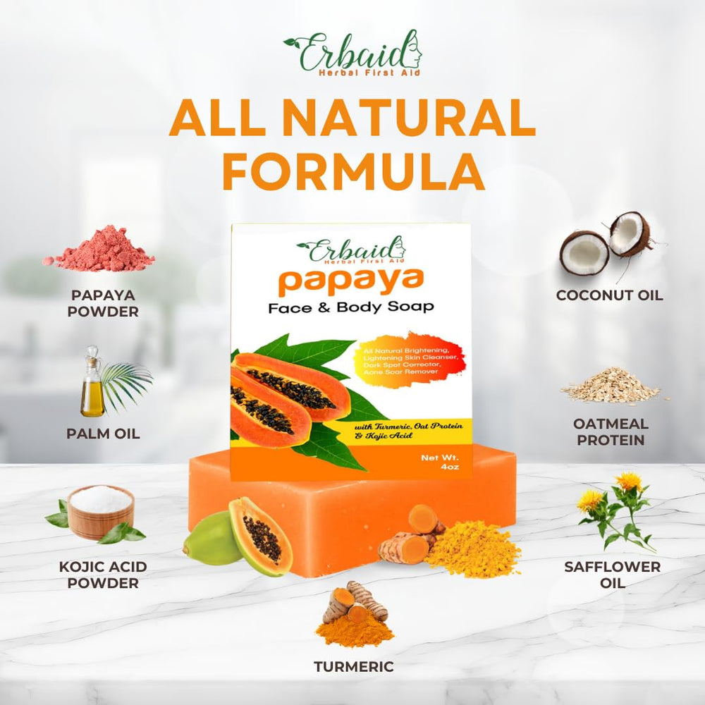 Erbaid papaya soap lather on face demonstrating gentle brightening cleanse
