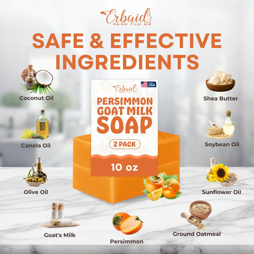 Erbaid persimmon soap held in hand showing bar size and travel convenience
