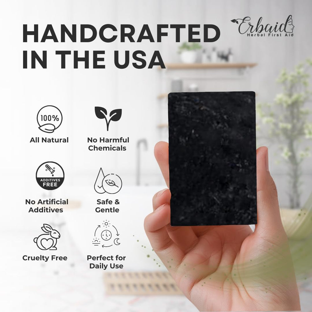 Erbaid soap next to a ruler showing size and scale for easy handling and travel