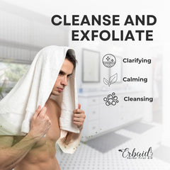 Erbaid close-up texture of soap highlighting oats and charcoal for gentle exfoliation