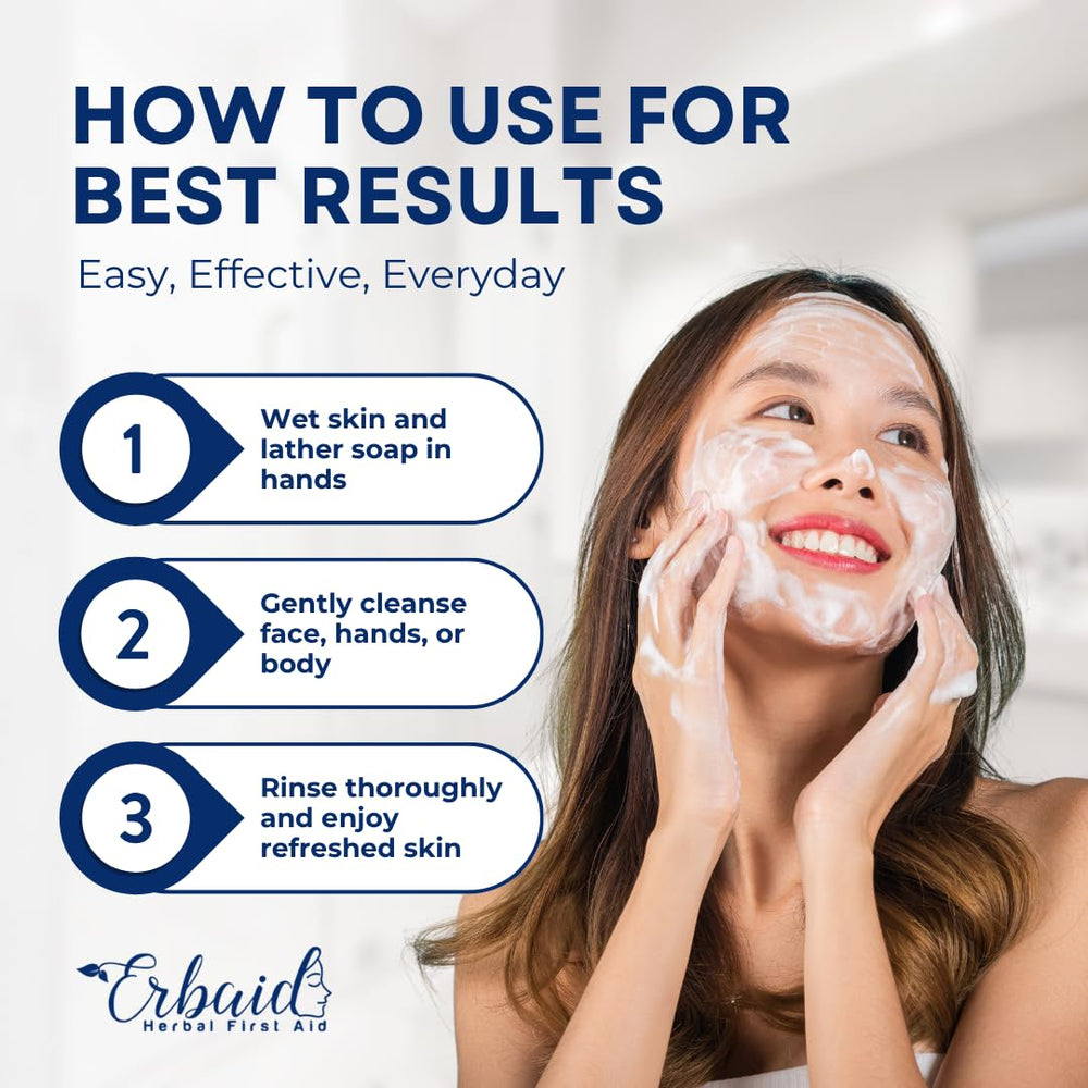 Erbaid soap unboxed with natural wrap and label emphasizing pure ingredients