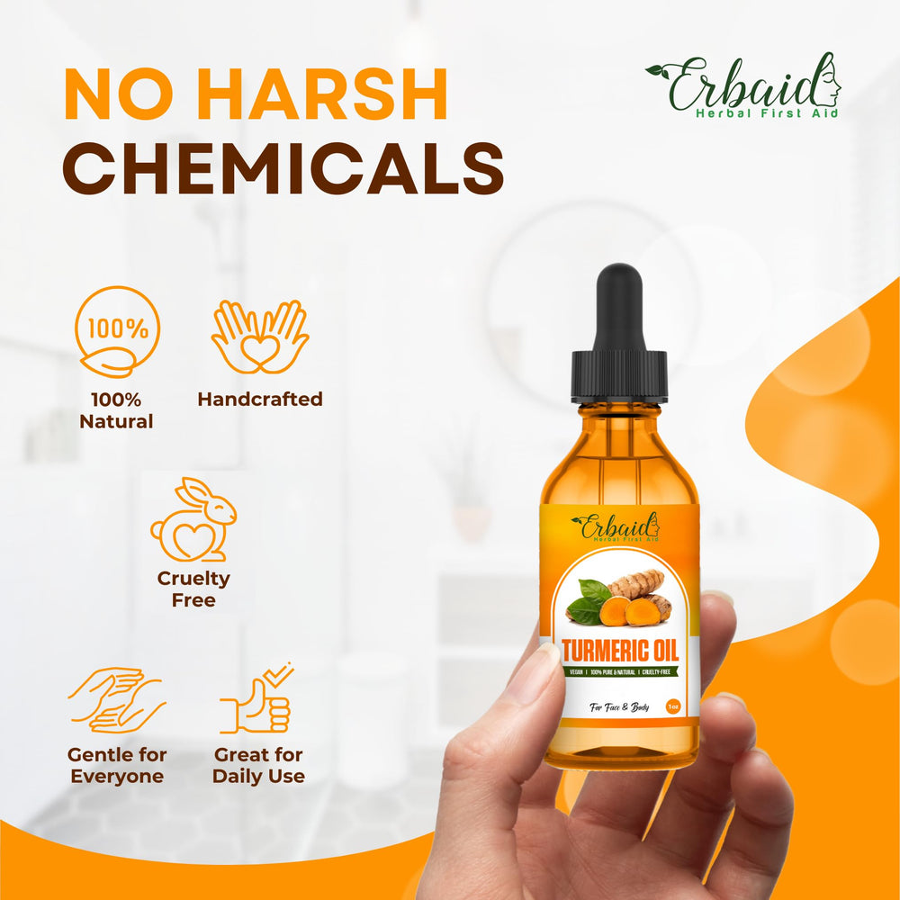 Erbaid person applying turmeric serum to cheek for even tone