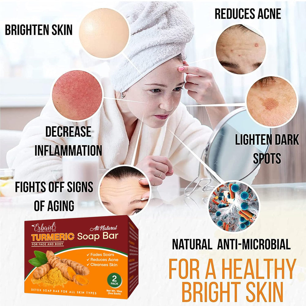 Erbaid turmeric soap lather in hands demonstrating creamy hydration and cleansing