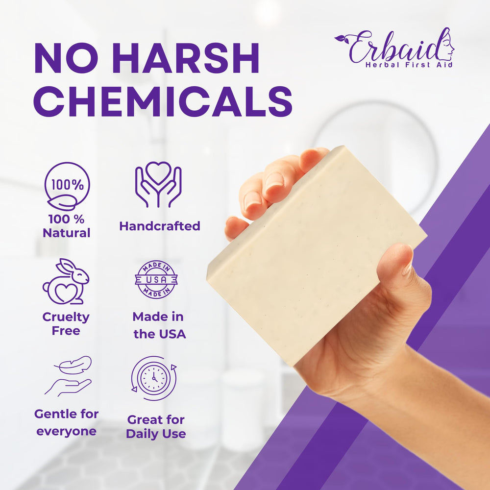 Erbaid soap in shower setting illustrating easy face and body use