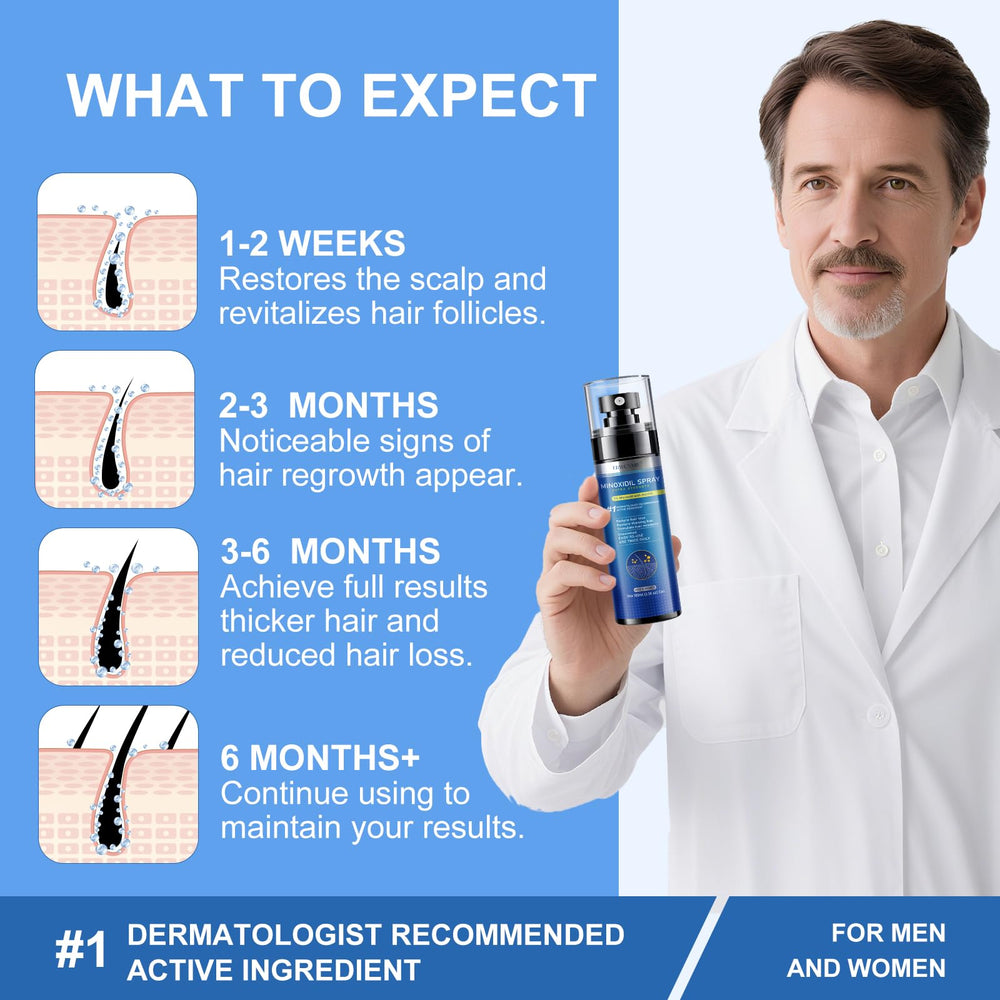 ERWCNMIE spray being applied to a dry scalp illustrating targeted coverage benefit