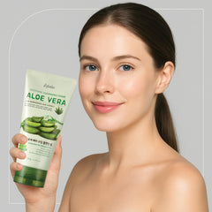 esfolio aloe leaves and product to show natural aloe soothing benefit