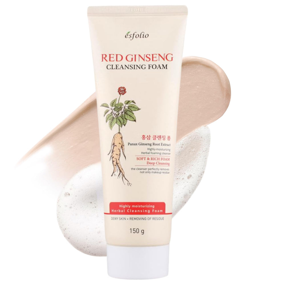 esfolio front tube of red ginseng cleansing foam showing packaging and volume, perfect for travel