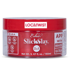 Esha Slick N Slay front jar showing label and neat packaging benefit hold