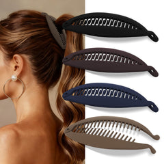 Esitrormi front view of four matte banana clips showing color options and secure hold