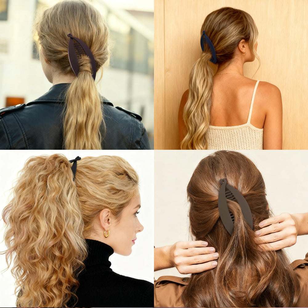 Esitrormi clip in hair creating a retro ponytail for quick volumizing style