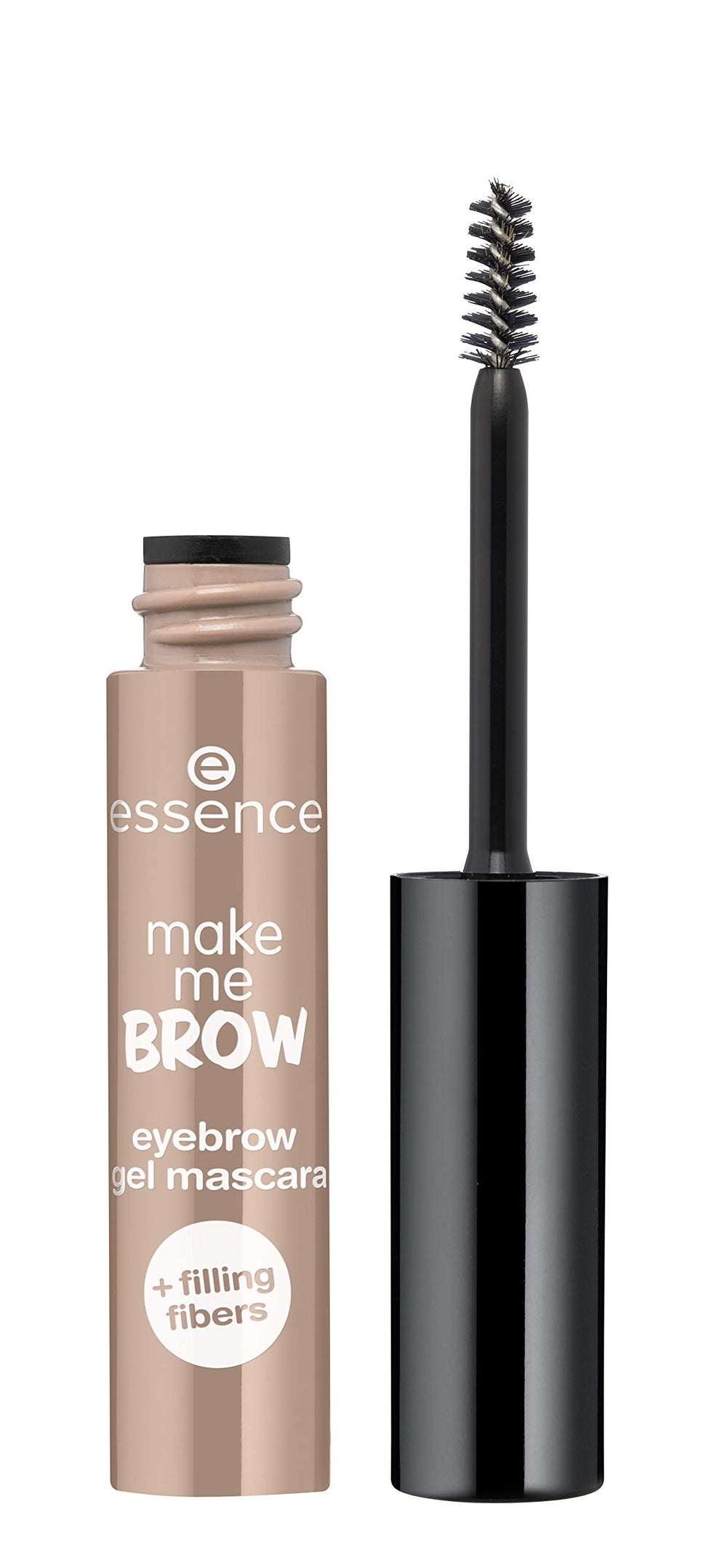 essence close-up spoolie brush demonstrating thin bristles for precise brow grooming