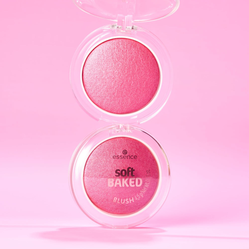 Essence Soft Baked Blush brush swatch displays buildable color payoff and blendability
