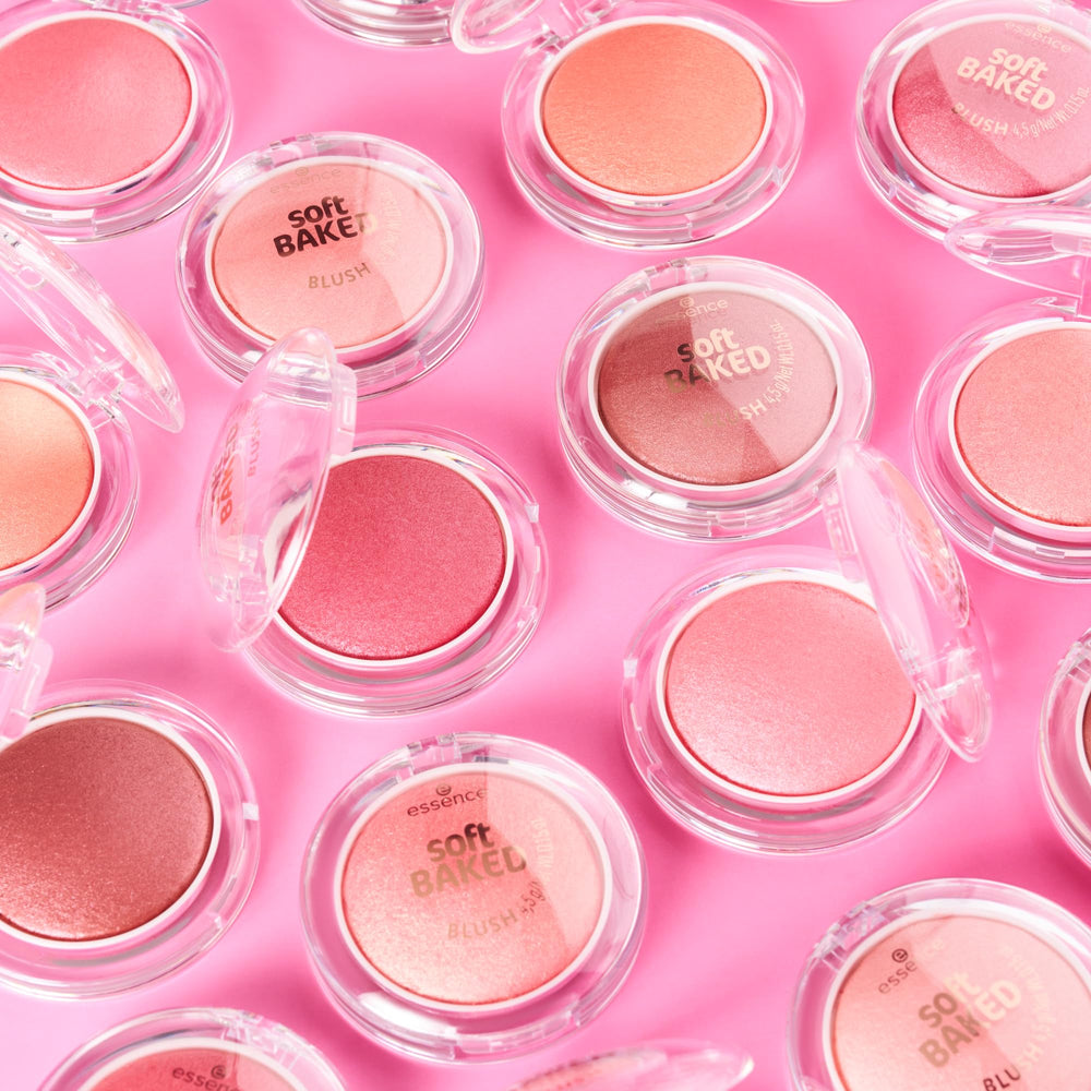 Essence Soft Baked Blush size comparison next to coin shows compact travel-friendly convenience