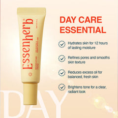 ESSENHERB Bounce It Day Cream applied under makeup illustrating mattifying base benefit