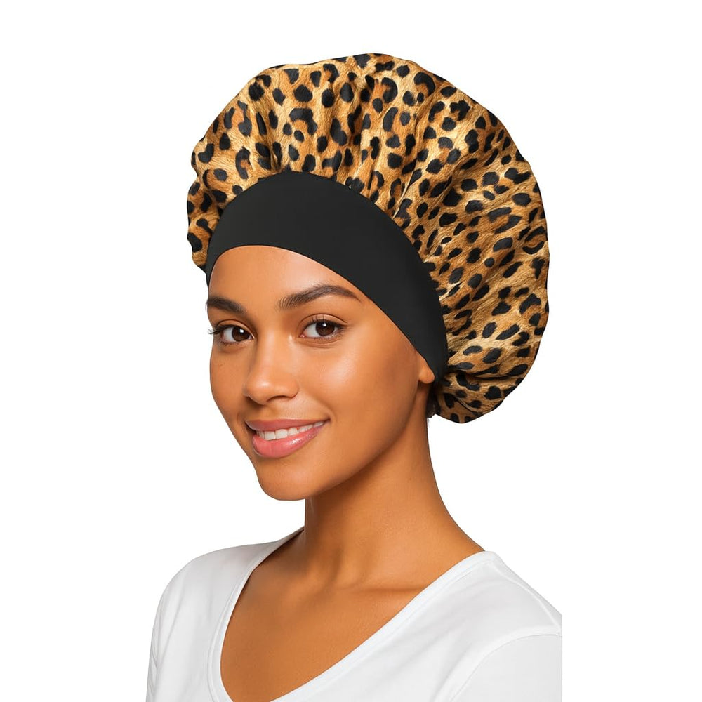 Essential Aura cheetah bonnet front view showing pattern and fit benefit