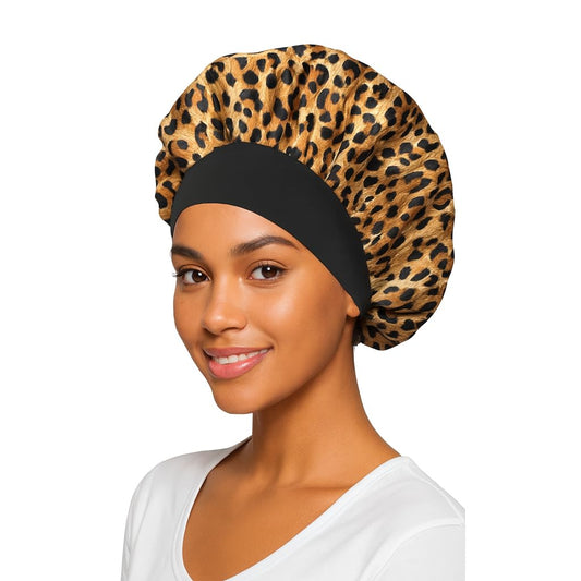 Essential Aura cheetah bonnet front view showing pattern and fit benefit