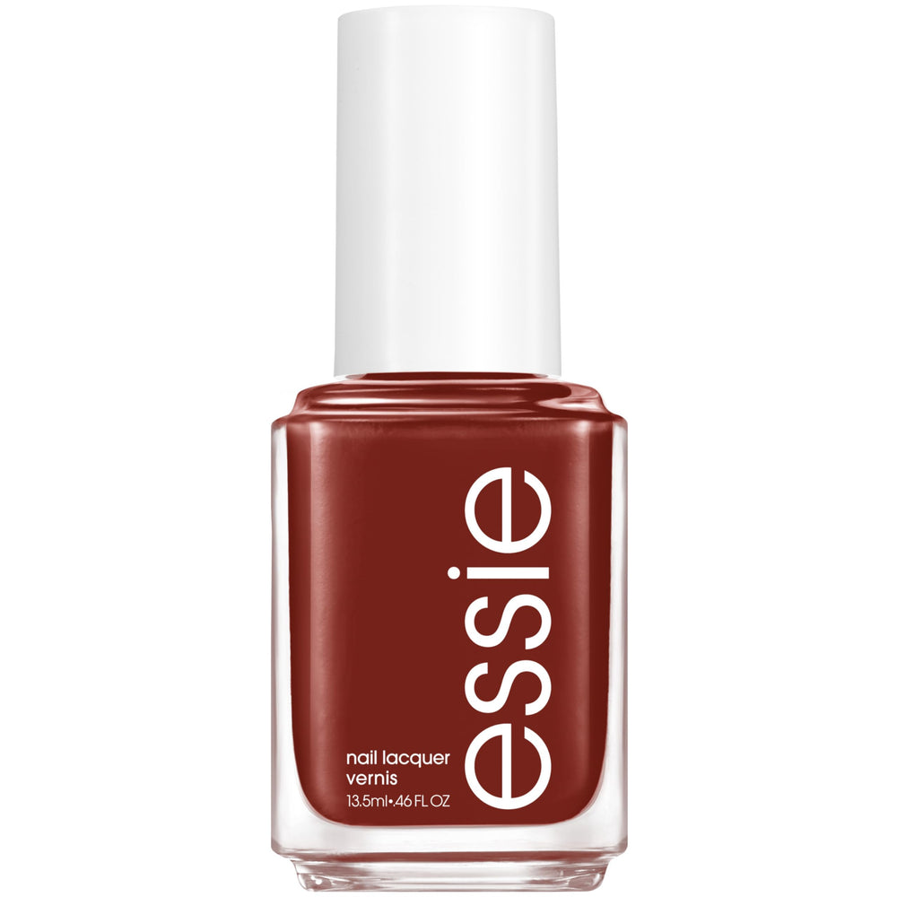 essie front bottle showing deep red-brown shade and glossy finish