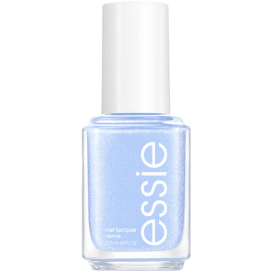 essie bottle front view showing glossy sparkling blue shade and salon finish