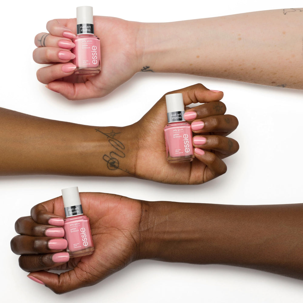 essie layered manicure showing depth from multiple coats and glossy look
