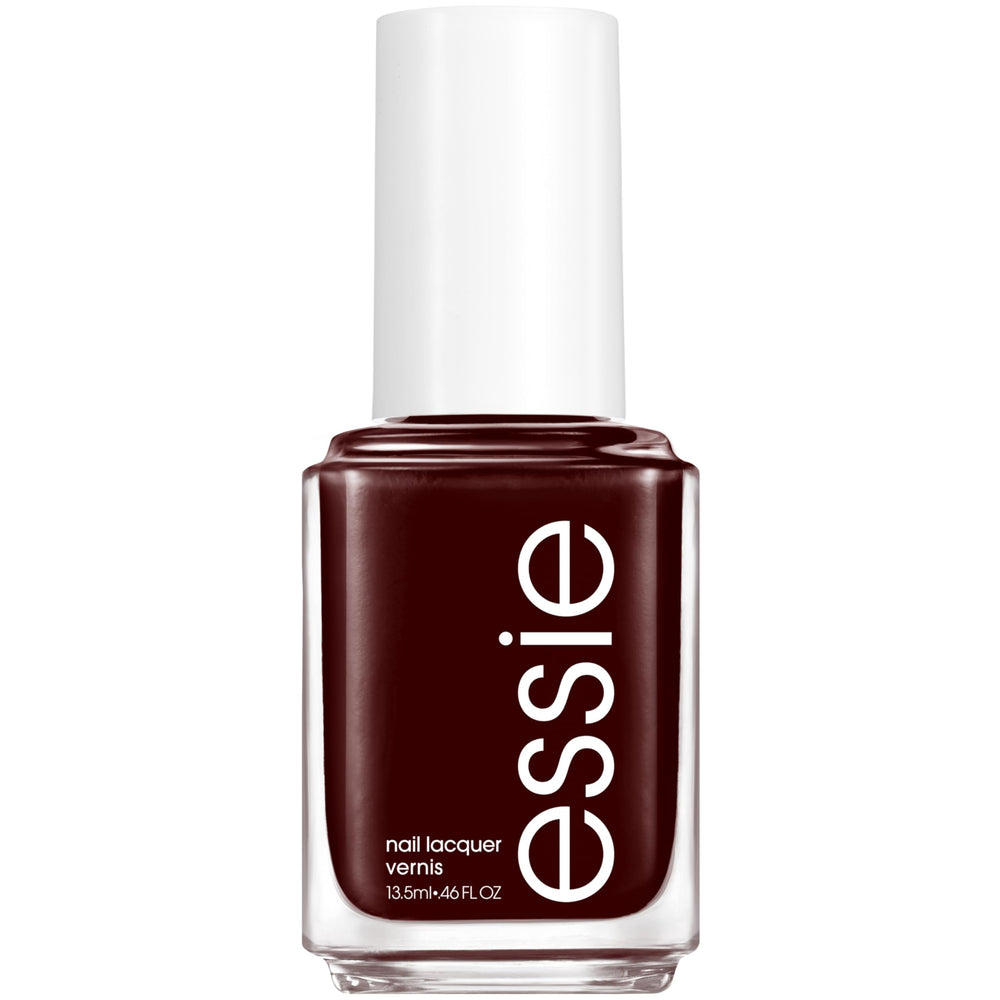 essie bottle front view showing rich brown shade and glossy finish benefit