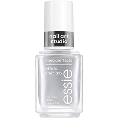 essie Cosmic Chrome front bottle view showing reflective silver finish and label benefit