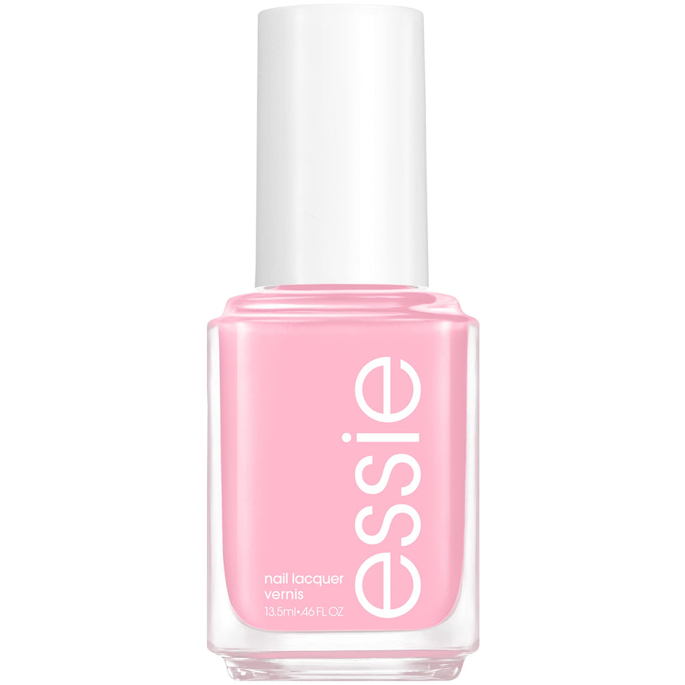 essie front bottle showing pastel pink shade and glossy finish benefit
