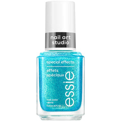 essie Frosted Fantasy front bottle showing pearlescent blue finish and label benefit