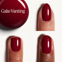 essie brush stroke of gala-vanting red showing smooth coverage benefit: even opaque color