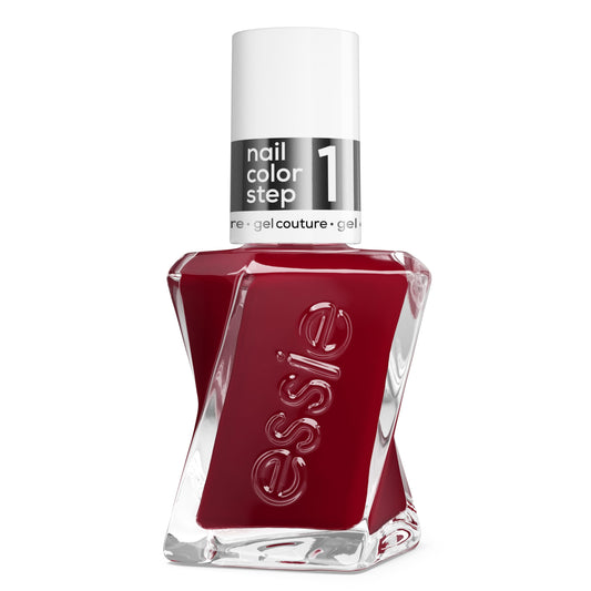 essie bottle front view showing gala-vanting red and clean packaging benefit: clear product identity