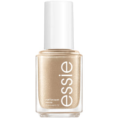 essie bottle front view showing reflective gold finish and glossy benefit