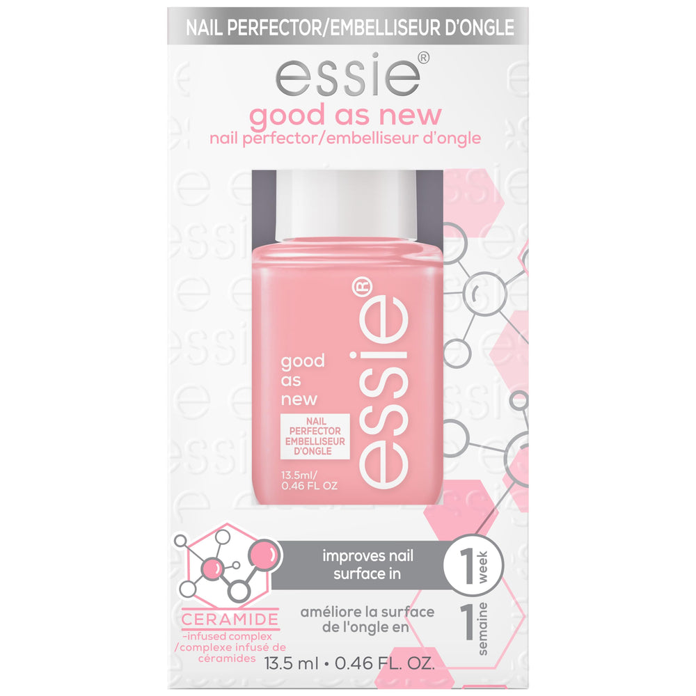 essie product front packaging showing bottle and label, clear identification and benefit